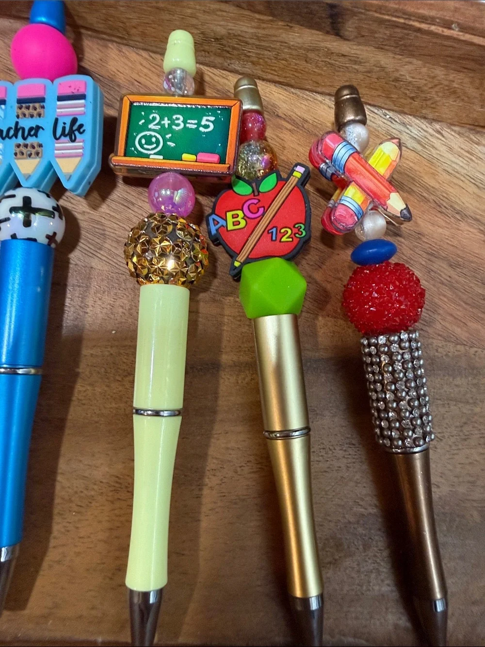 Colorful Kids School-Themed Pen — Blue, Green, Gold, Red